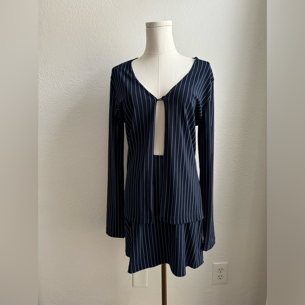 *SOLD*!A. Byer California Navy Pinstripe Skirt Set